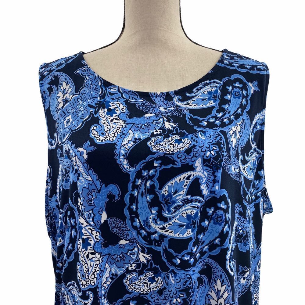 LIZ Claiborne Blue Paisley Sleeveless Blouse 1x - Picture 2 of 10